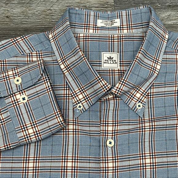 Peter Millar Crown Sport Check Blue Mens XL Wool Johnson Performance Shirt - Picture 1 of 7